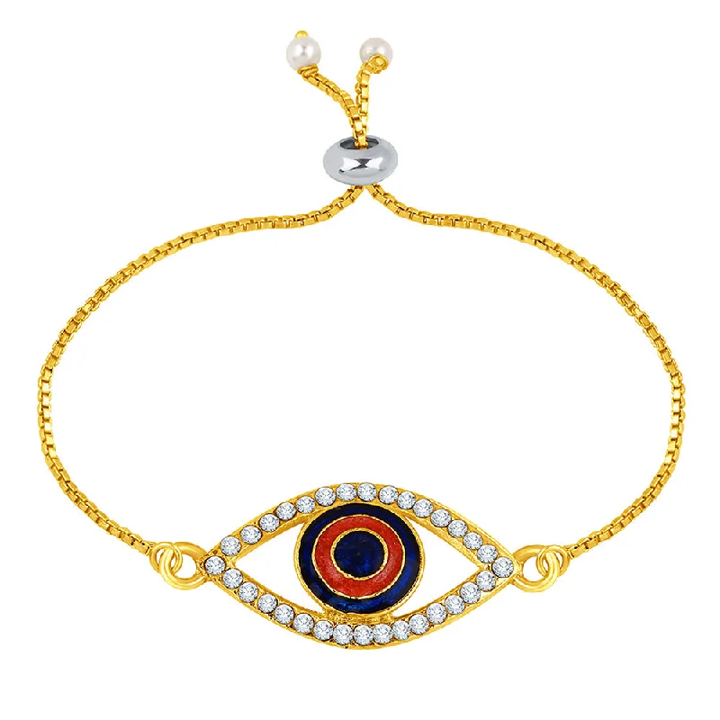 Ladies bracelets roaring 20s -Mahi Golden Color Red and Blue Meenakari work Evil Eye Adjustable Bracelet with Crystalsfor Girls (BR1100469G)