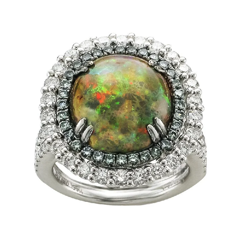 Ladies rings unique shine -JULEVE 18KT TWO TONE CHOCOLATE OPAL WITH DIAMONDS & GARNET RING