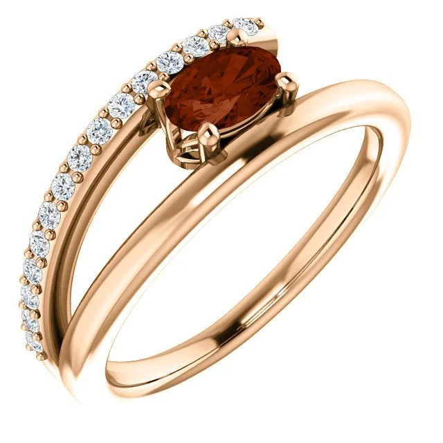 Ladies rings mermaid charm -14KT GOLD 0.55 CT GARNET & 1/8 CTW DIAMOND SPLIT SHANK RING