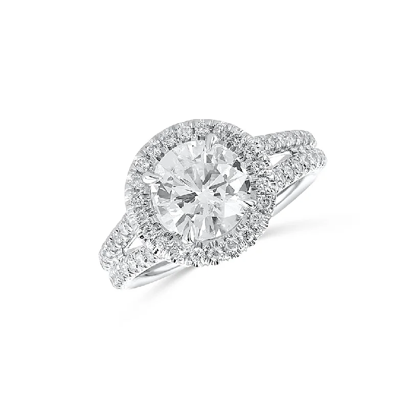 ladies engagement rings holiday-1.54 CT Round Diamond and 0.50 Cttw Halo Split-Shank 18K White Gold Engagement Ring