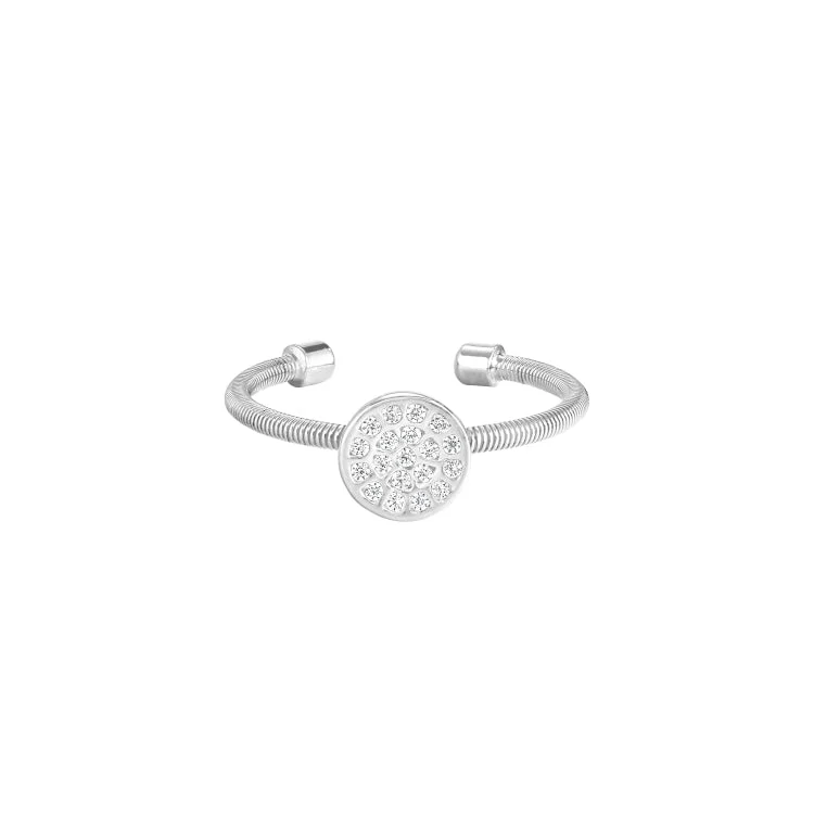 Ladies rings solitaire dazzle -Rhodium Finish Sterling Silver Cable Cuff One Circle Ring with Simulated Diamonds