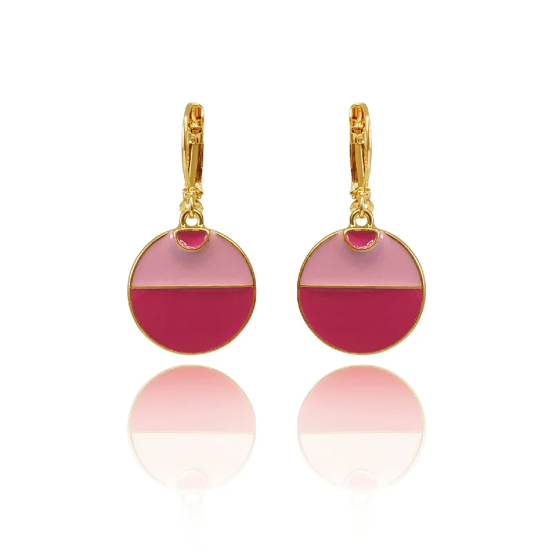 ladies earrings offers-1950s Two Tone Pink Disc Drop Earrings: Pink Enamel Earrings