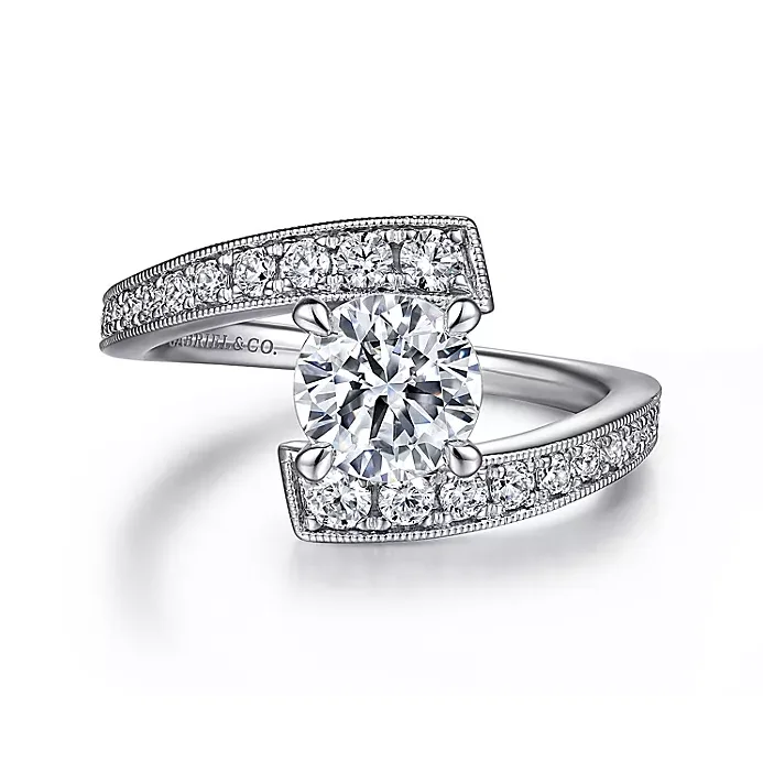 ladies engagement rings marquise-Iris - 14K White Gold Bypass Round Diamond Engagement Ring