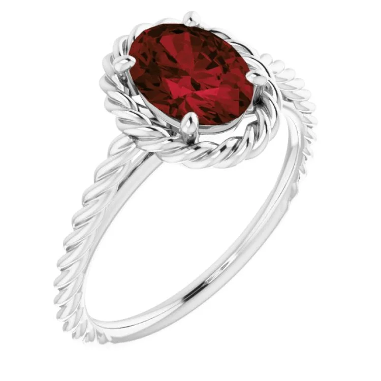 Ladies rings cruelty free -Platinum Natural Mozambique Garnet Rope Ring