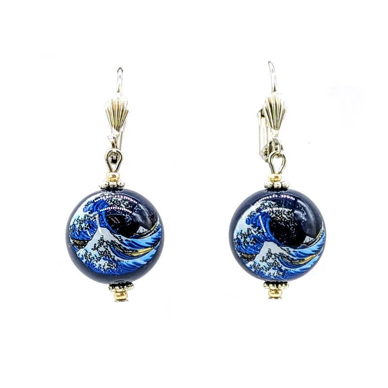 ladies earrings maintenance-Hokusai 'Great Wave' Tensha Earrings