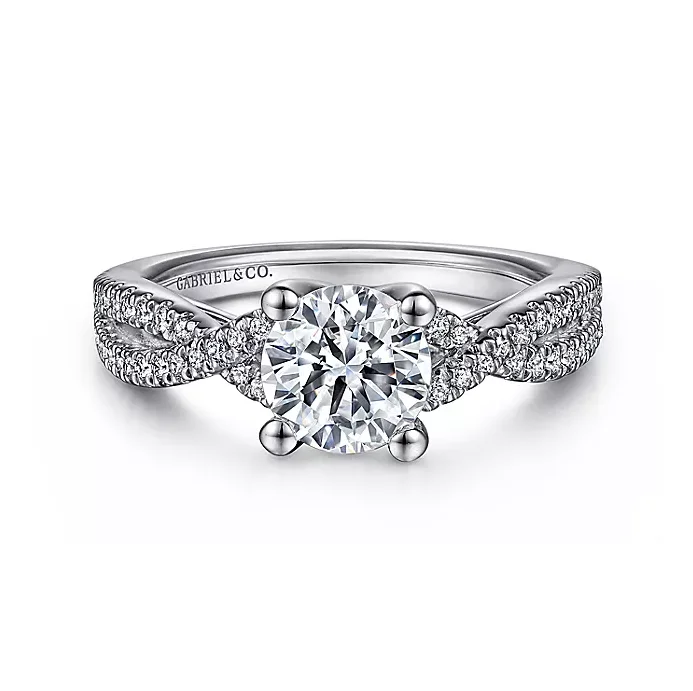 ladies engagement rings lightweight-Gina - 14K White Gold Round Twisted Diamond Engagement Ring