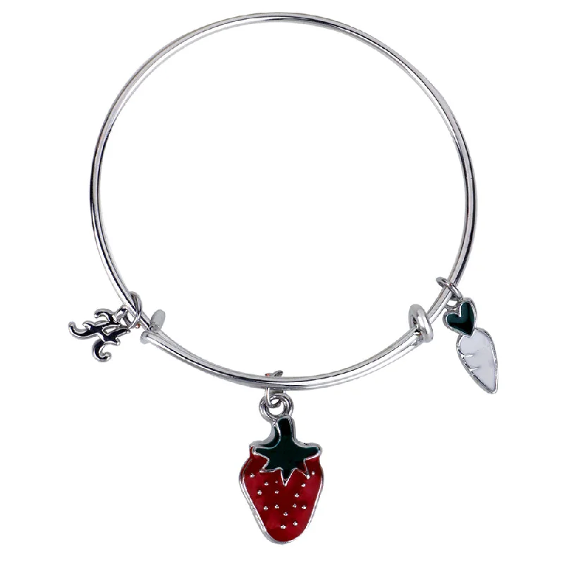 Ladies bracelets opal brilliance -Mahi H Letter Strawberry & Radish Shaped Rhodium Plated Enamel Work Charms Kids Bracelets for Kids (BRK1100930R)