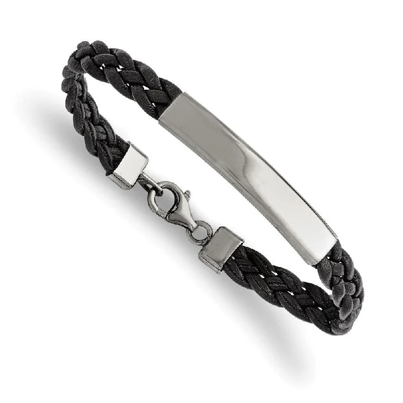 Ladies bracelets final sale -Stainless Steel Polished Leather ID Bracelet