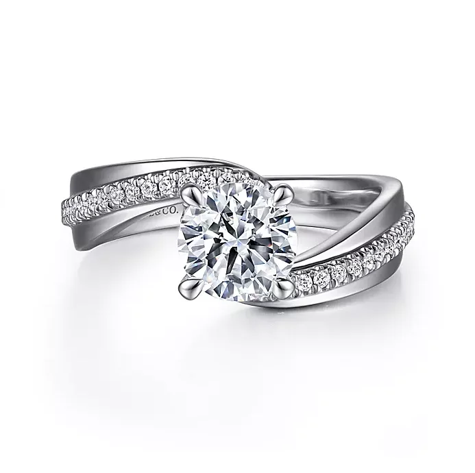 ladies engagement rings shiny-Furay - 14K White Gold Bypass Round Diamond Engagement Ring