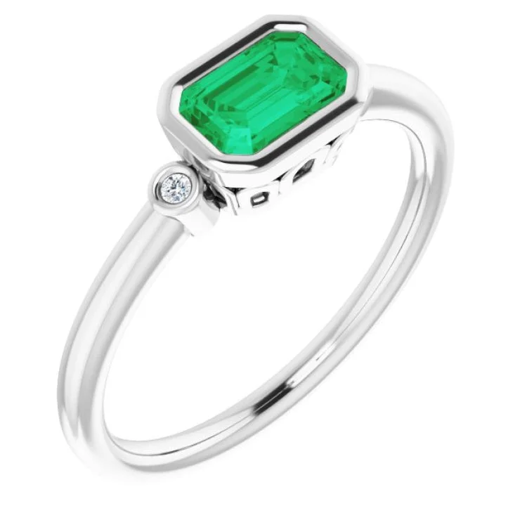 Ladies rings infinity glow -14K White Lab-Grown Emerald & .02 CTW Natural Diamond Ring