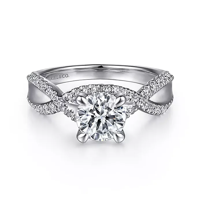 ladies engagement rings popular-Agata - 14K White Gold Twisted Round Diamond Engagement Ring