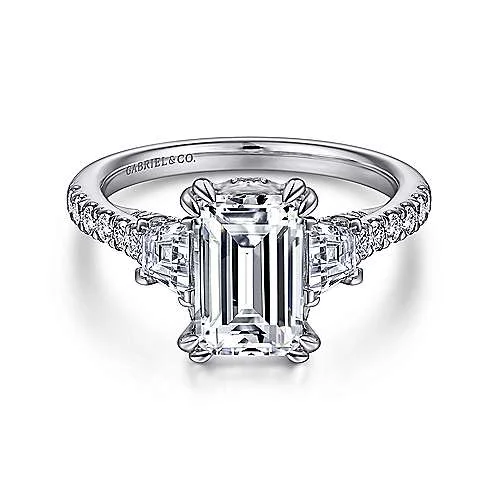 ladies engagement rings wedding-Fiora - 14K White Gold Emerald Cut Three Stone Diamond Engagement Ring