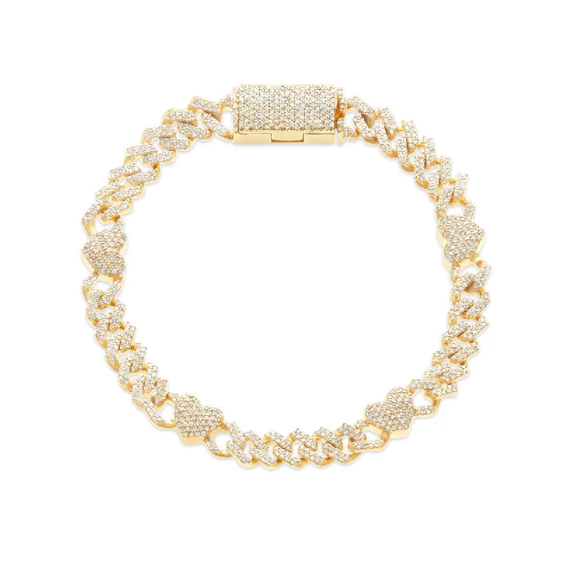 Ladies bracelets opulent design -10K Gold 1.75ct Diamond Cuban Bracelet with Heart Motif Links