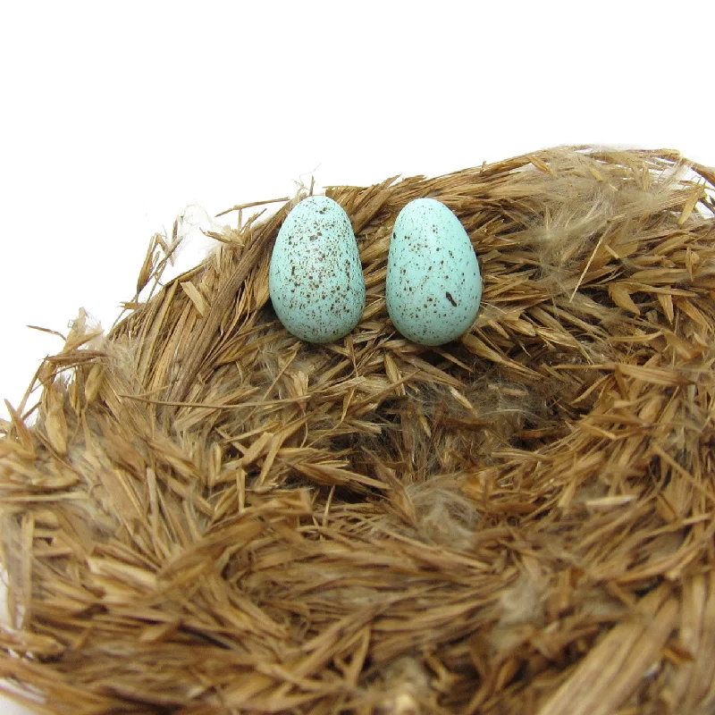 ladies earrings romantic-Robin's Egg Earrings Polymer Clay Eggs on Posts