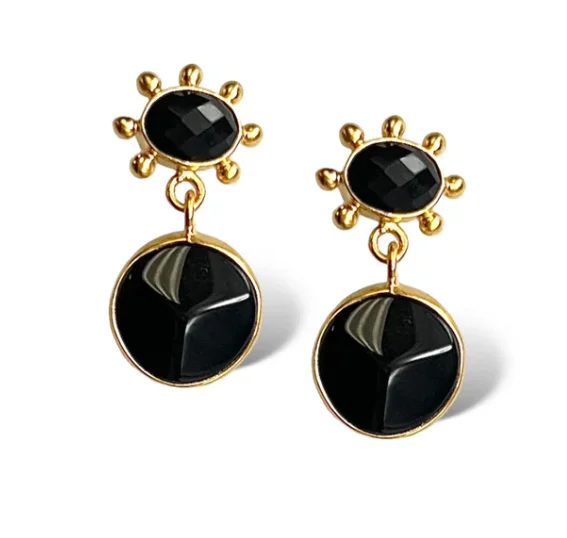 ladies earrings modern-Dina Mackney - Earrings Double Onyx Pinwheels