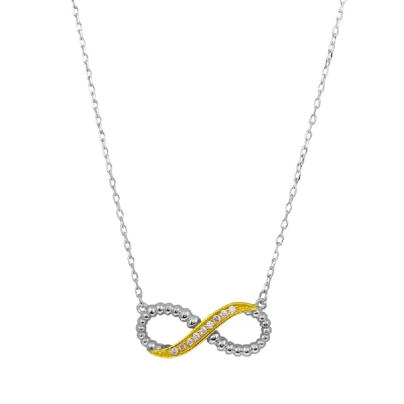 ladies necklaces lightweight design-Two-Tone 925 Sterling Silver Rhodium Gold Plated Infinity CZ Necklace - BGP01237