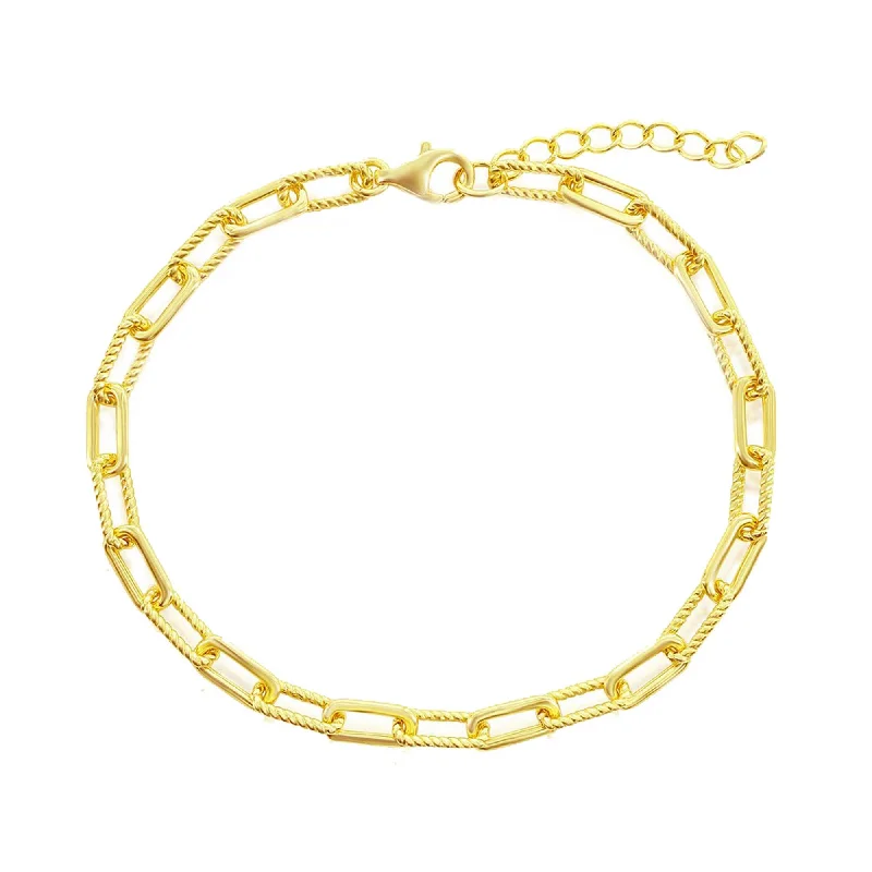 Ladies bracelets bride radiance -Classic Unisex Bracelet - Gold Plated Polished and Rope Design Paperclip | S-5128-GP