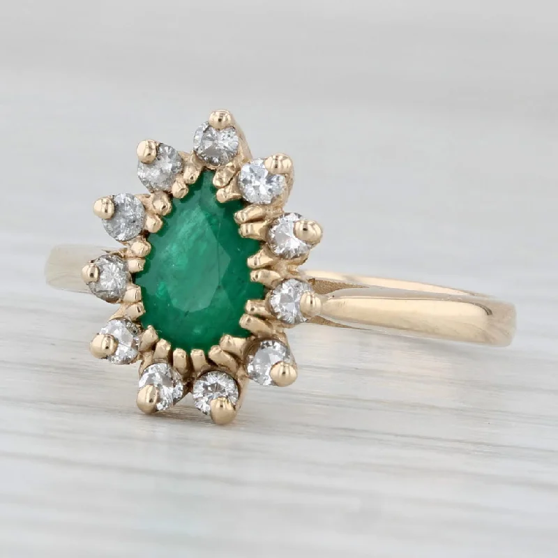 ladies engagement rings cushion-0.89ctw Pear Emerald Diamond Halo Ring 14k Yellow Gold Size 6.75 Engagement