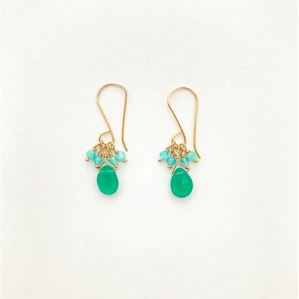 ladies earrings lightweight design-Green onyx and Amazonite bead earring