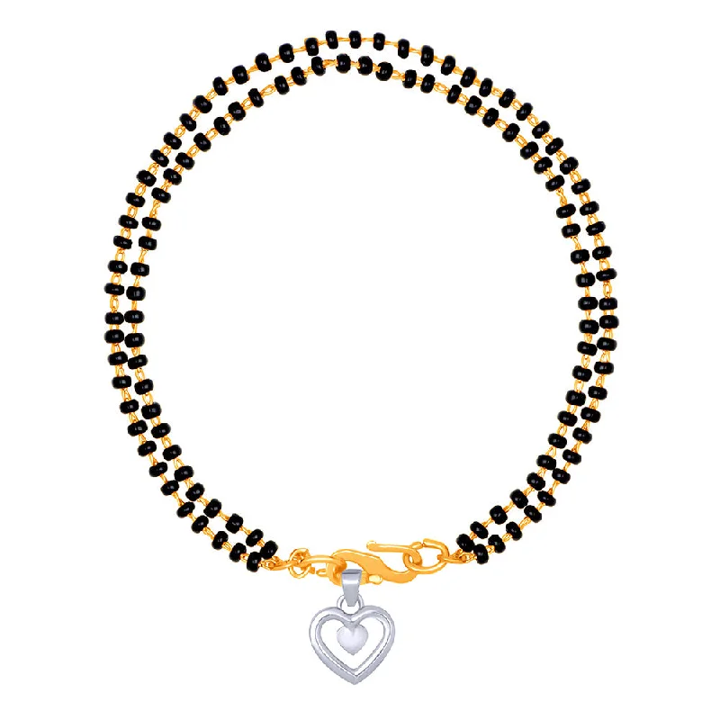 Ladies bracelets stretch fit -Mahi Dual Chain Heart Charm Mangalsutra Bracelet with Beads for Women (BR1100491M)