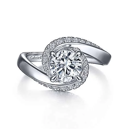 ladies engagement rings designer-Zabana - 14K White Gold Bypass Round Diamond Engagement Ring