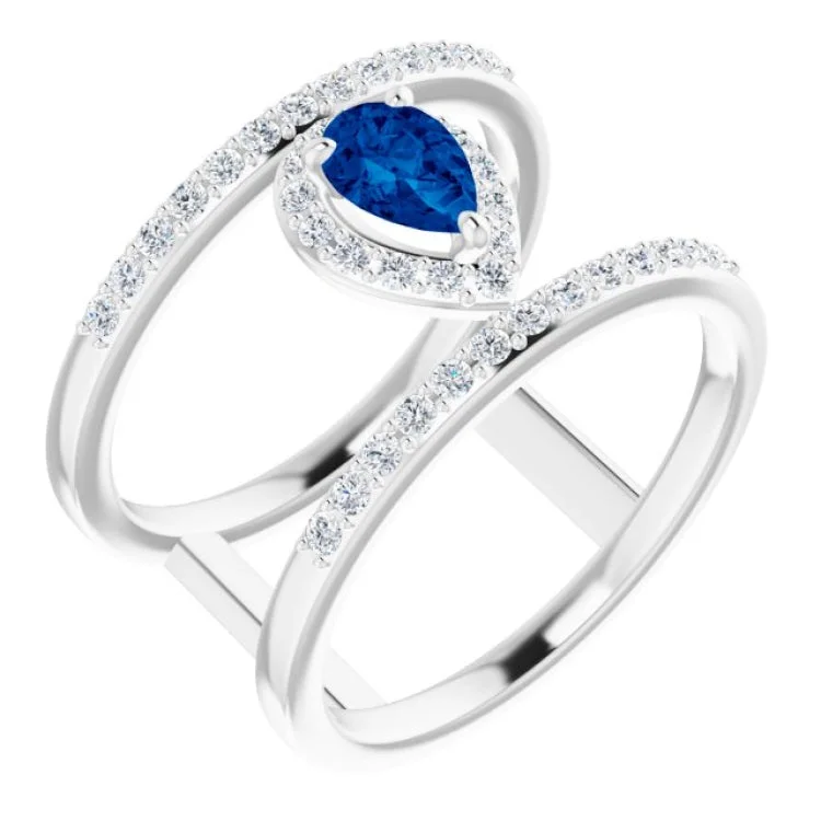 Ladies rings love glow -Platinum Lab-Grown Blue Sapphire & 1/3 CTW Natural Diamond Ring