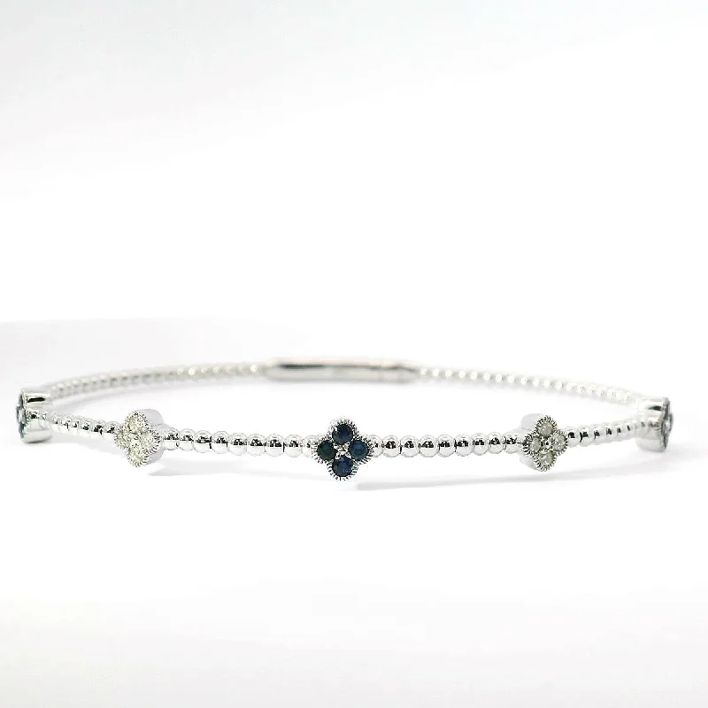 Ladies bracelets sweet charm -14K White Gold Flexible Natural Diamond and Sapphire Bangle Bracelet