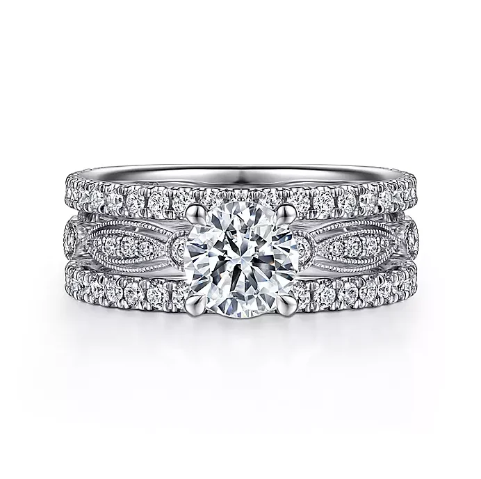 ladies engagement rings materials-Halsey - 14K White Gold Split Shank Round Diamond Engagement Ring