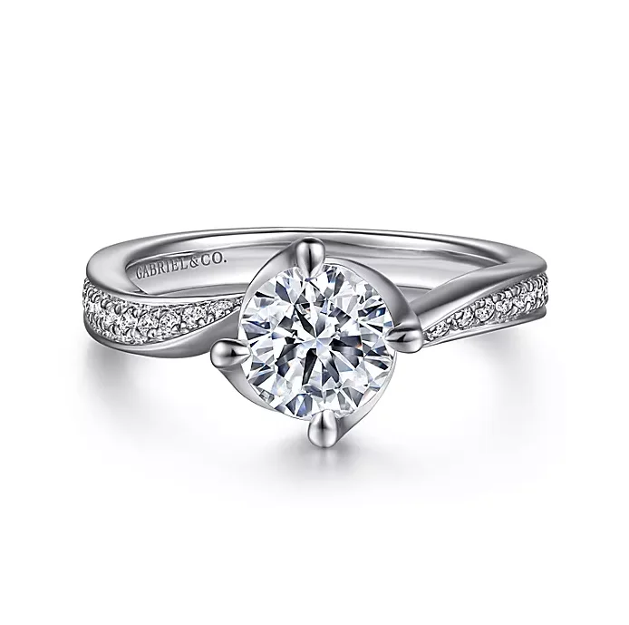 ladies engagement rings glamorous-Ann - 14K White Gold Bypass Round Diamond Engagement Ring