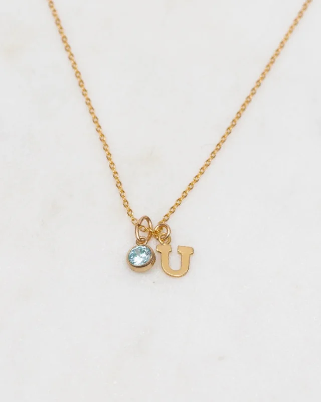 ladies necklaces sustainable-Initial U with Birthstone Necklace