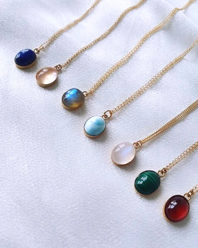 ladies necklaces modern twist-Gemstone Oval Necklace