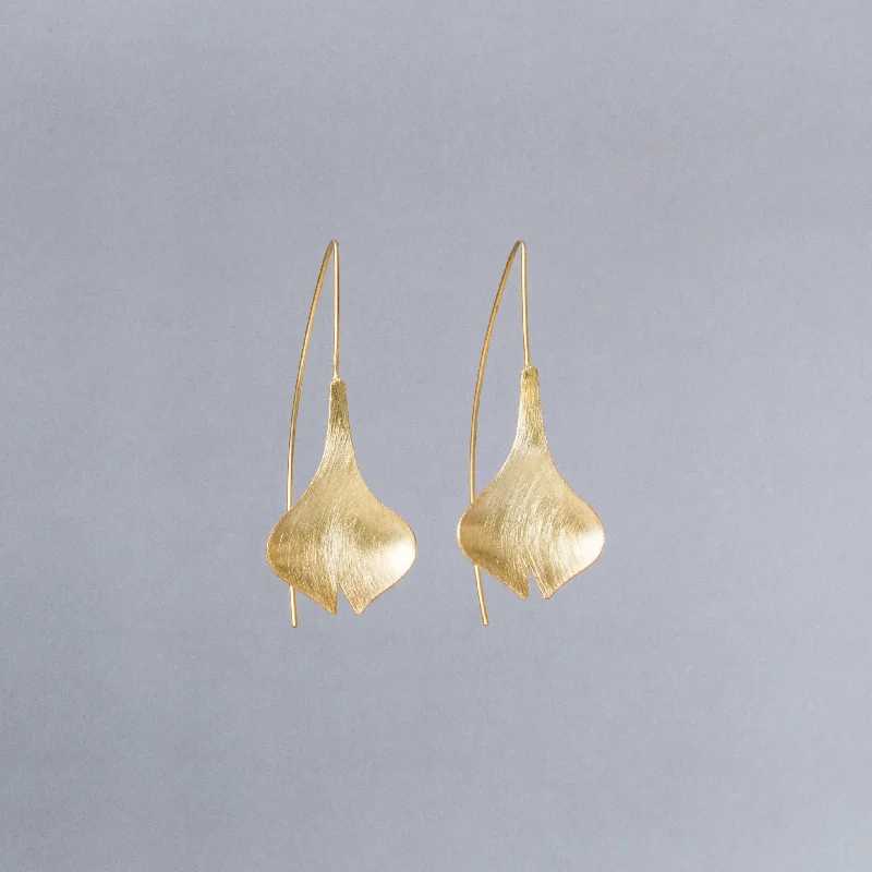 ladies earrings geometric-Brushed Gold Tulip Drop Earrings