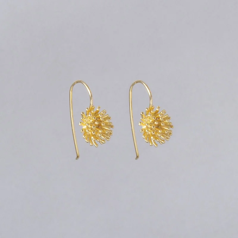 ladies earrings blue-Gold Flower Drop Earrings