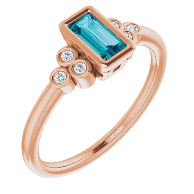 Ladies rings zodiac glow -14K Rose Natural London Blue Topaz & .06 CTW Natural Diamond Ring