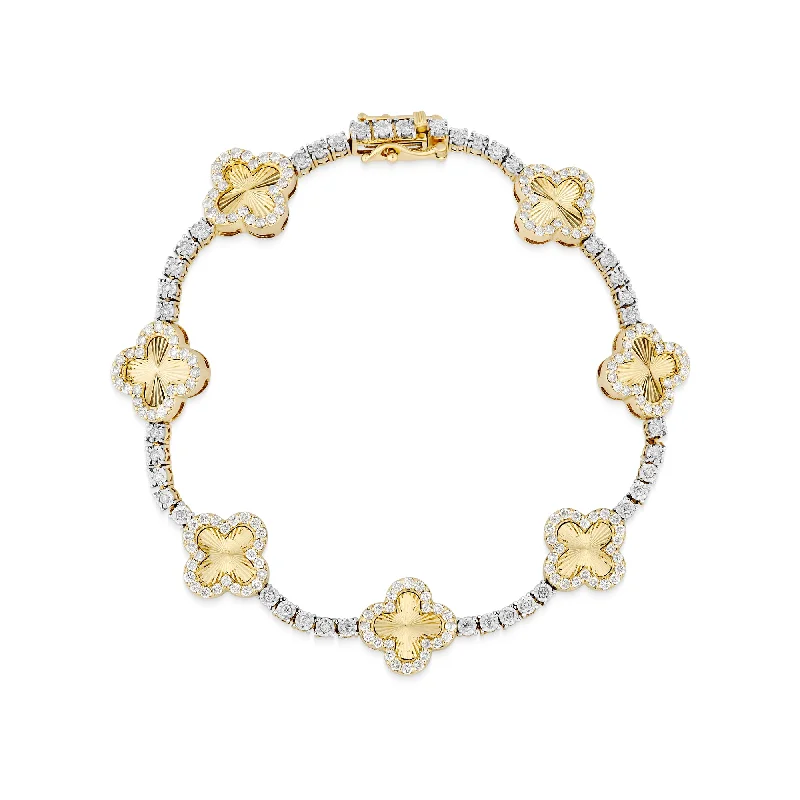 Ladies bracelets tech radiance -10k Gold Diamond Full Clover Tennis Bracelet with Gold Accents