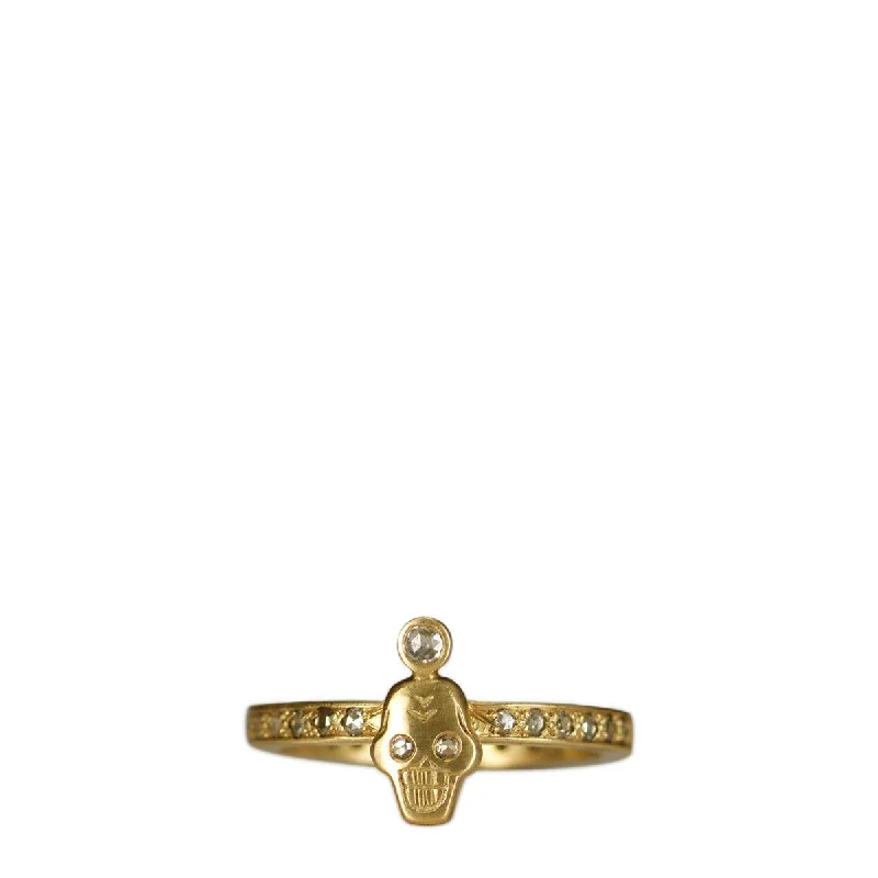 Ladies rings one off shine -18K Gold Rose Cut Diamond Tiny Skull Ring with Crown