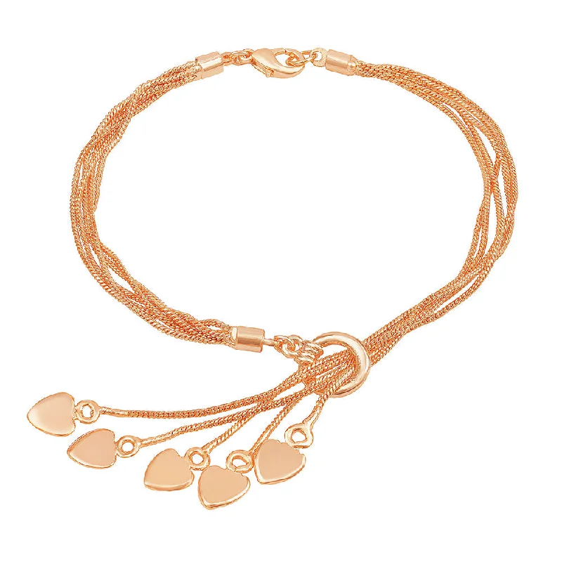 Ladies bracelets lavish shine -Mahi Valentine Special Layered Chain Heart Charm Rosegold Plated Bracelet for Girls (BR1100487Z)