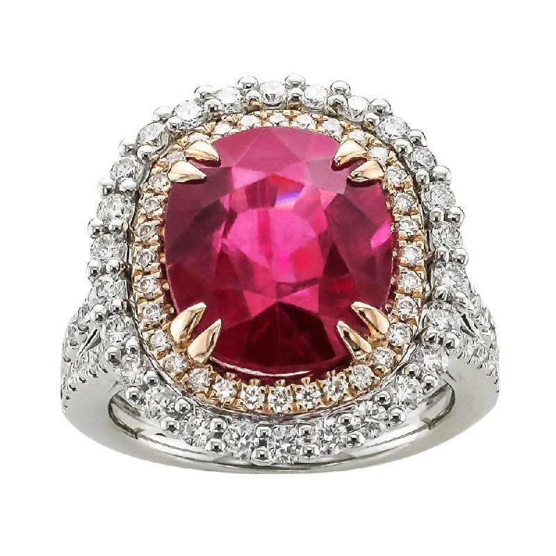 Ladies rings romance glow -JULEVE 18KT GOLD 6.33CT OVAL RUBELLITE & 1.13 CTW DIAMOND RING