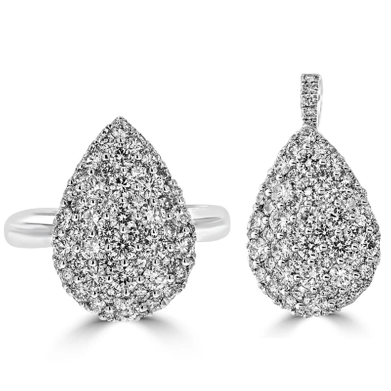 Ladies rings mother glow -14KT WHITE GOLD 2.07 CTW DIAMOND EVOLVING PEAR SHAPE RING AND PENDANT