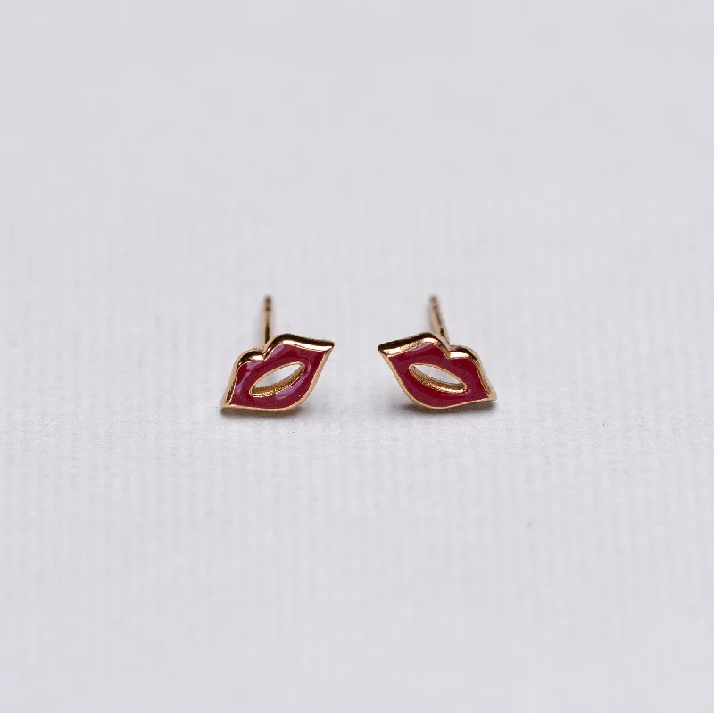 ladies earrings classic-Red Lips Stud Earrings