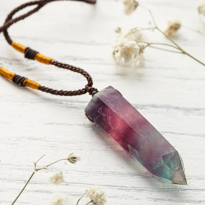 ladies necklaces care-Pure Crystal Fluorite Wand Necklace