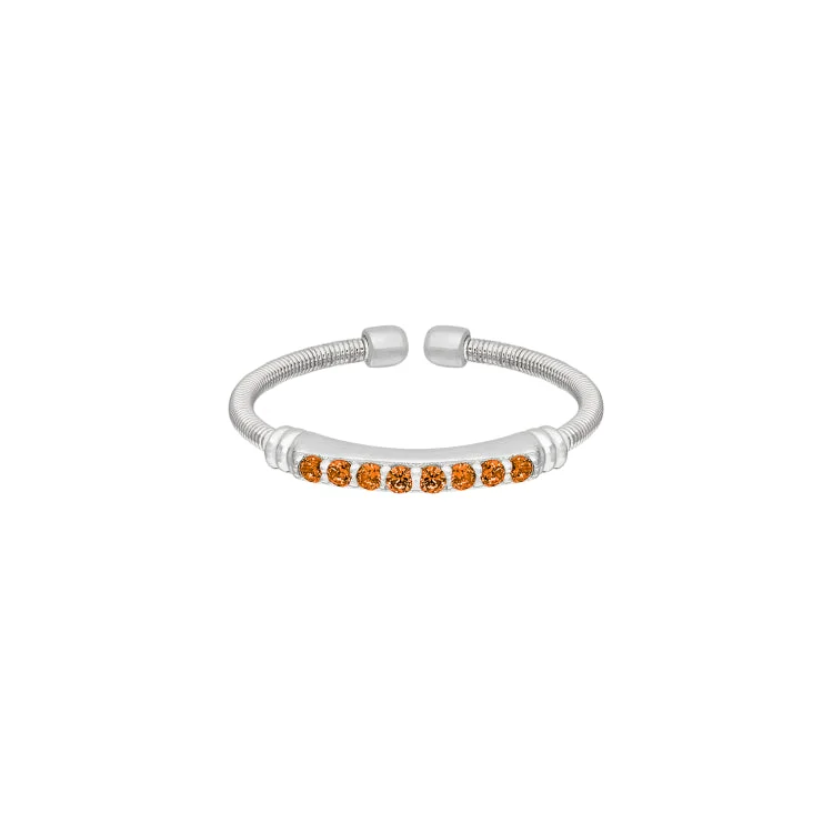 Ladies rings friend shine -Rhodium Finish Sterling Silver Cable Cuff Ring with Simulated Citrine Birth Gems - November