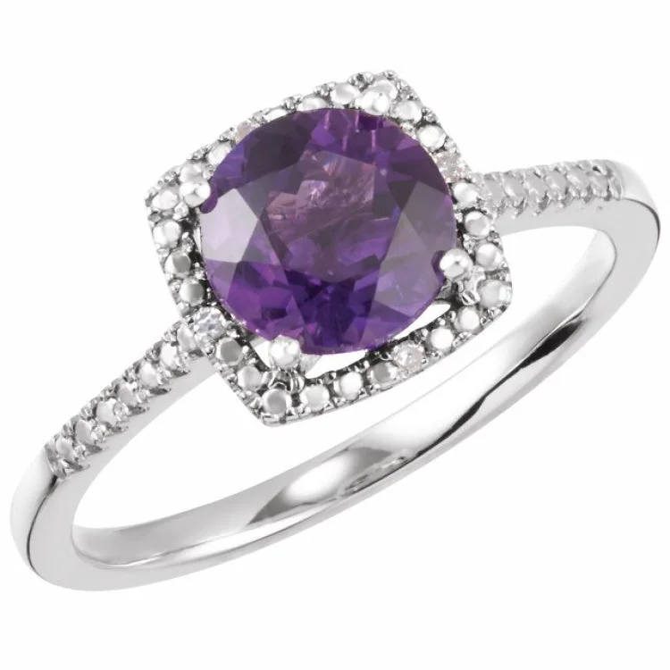 Ladies rings pharaoh glow -Sterling Silver Natural Amethyst & .01 CTW Natural Diamond Ring