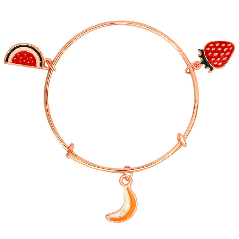 Ladies bracelets bark glow -Mahi Banana, Watermelon & Strawberry Rose Gold Plated Enamel Work Charms Bracelet for Kids (BRK1100845Z)