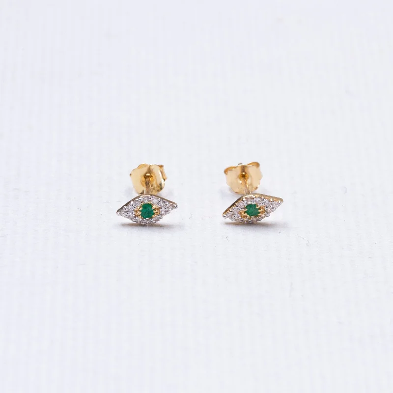 ladies earrings heavy-Tiny Eye Gold Diamond Stud Earrings