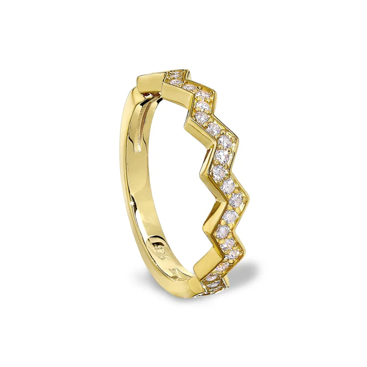 Ladies rings bollywood charm -Gold Vermeil Sterling Silver Micropave Ups and Downs Ring with Simulated Diamonds