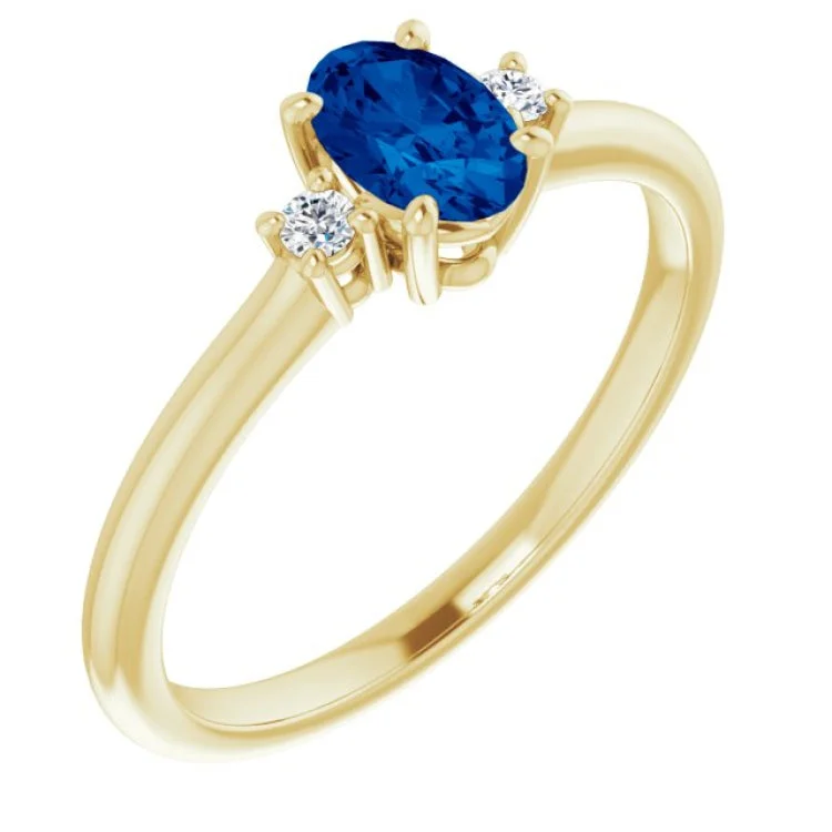 Ladies rings pastel shine -14K Yellow Lab-Grown Blue Sapphire & .04 CTW Natural Diamond Ring