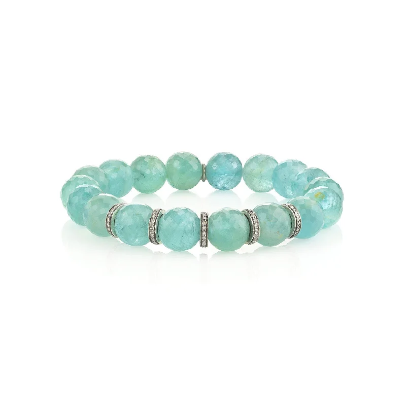 Ladies bracelets mist glow -Aquamarine Beaded Bracelet with 5 Diamond Rondelles - 10mm B0001894