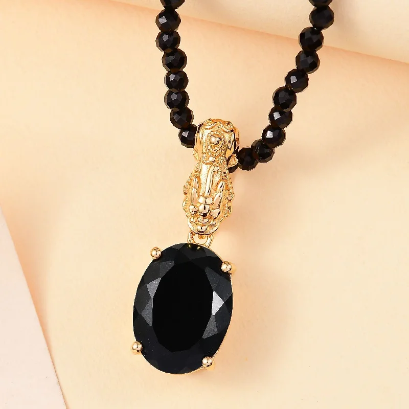 ladies necklaces fashion-California Black Jade Pixiu Pendant Necklace with Spinel Beads