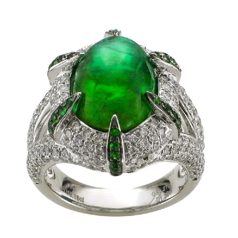 Ladies rings online gem -JULEVE 18KT CABOCHON GREEN TOURMALINE RING